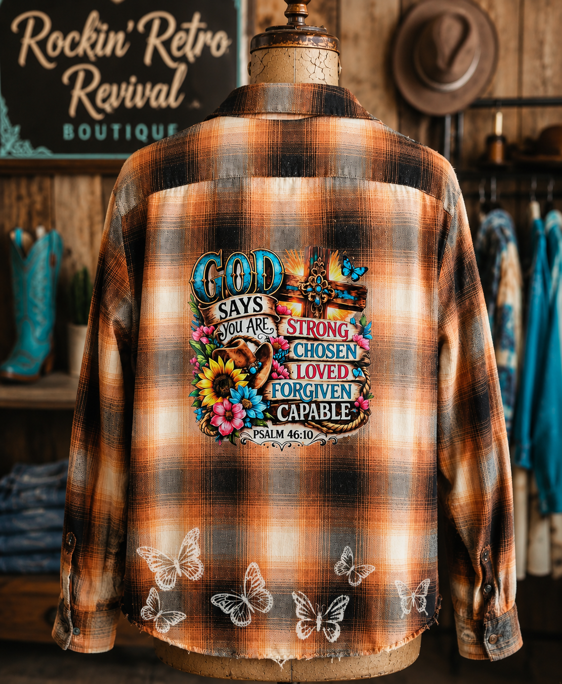 God Says You Are Strong Loved Forgiven Capable Graphic Plaid Flannel Shirt