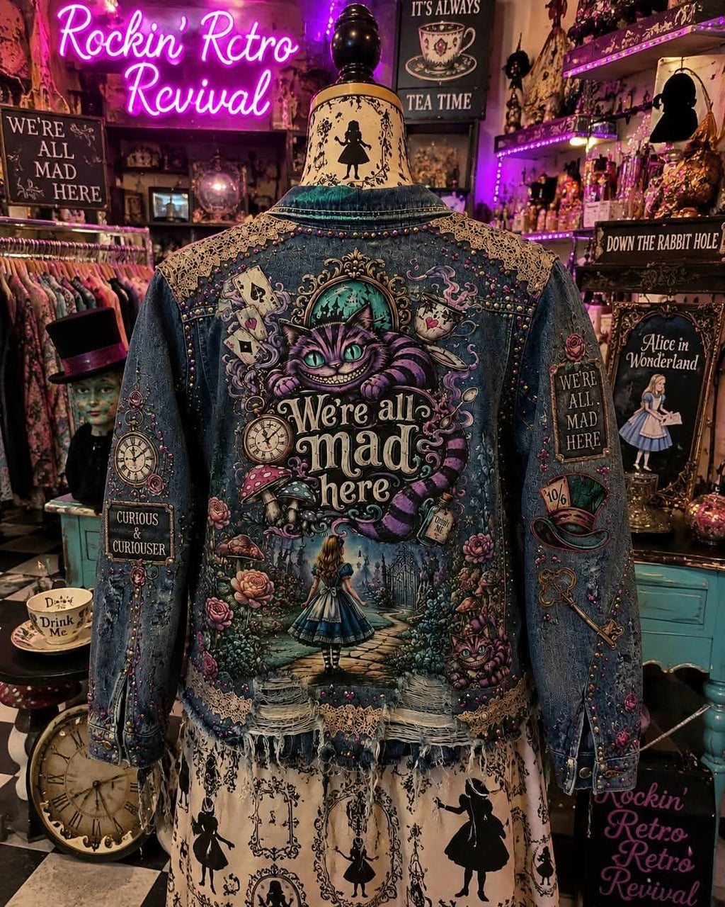 We're All Mad Here Alice in Wonderland Denim Jacket