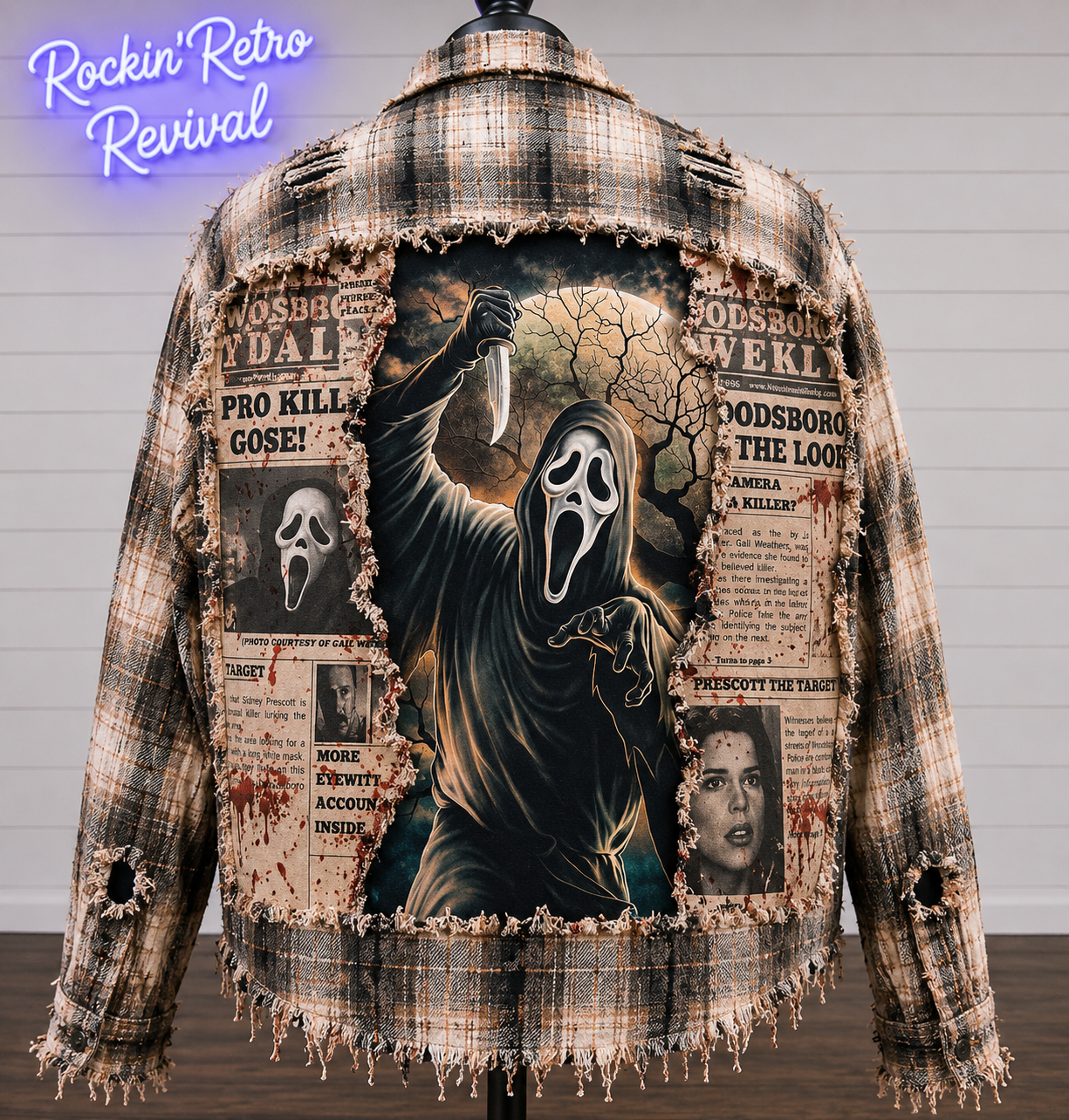 Ghostface Distressed Plaid Flannel Shirt