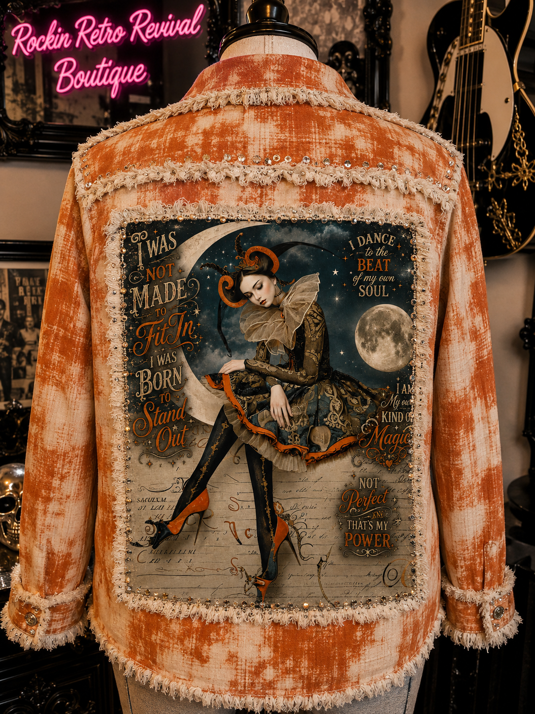 Gothic Moonlit Scene – Orange & White Marbled Flannel Shirt