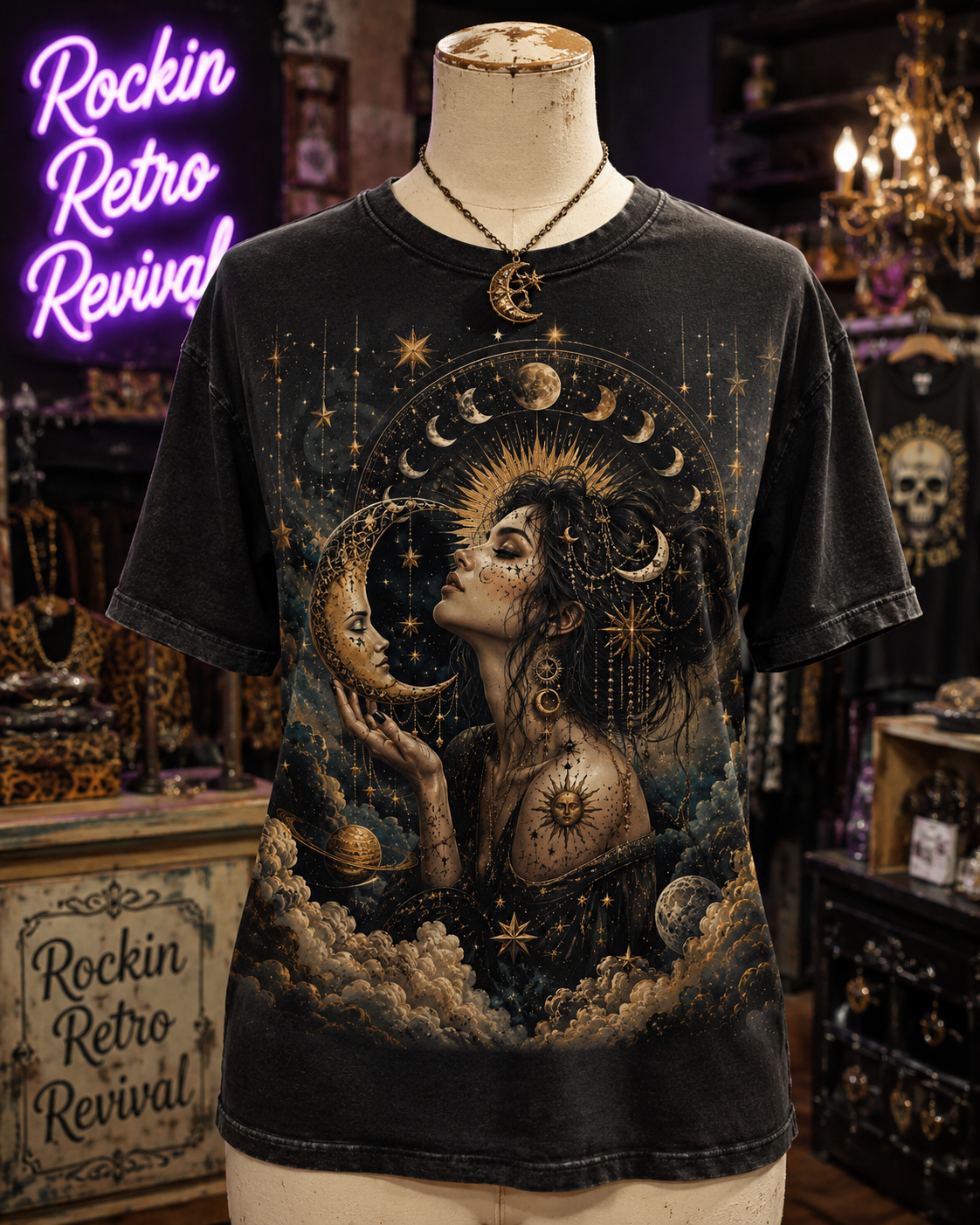 Celestial Goddess Acid-Wash Graphic Tee