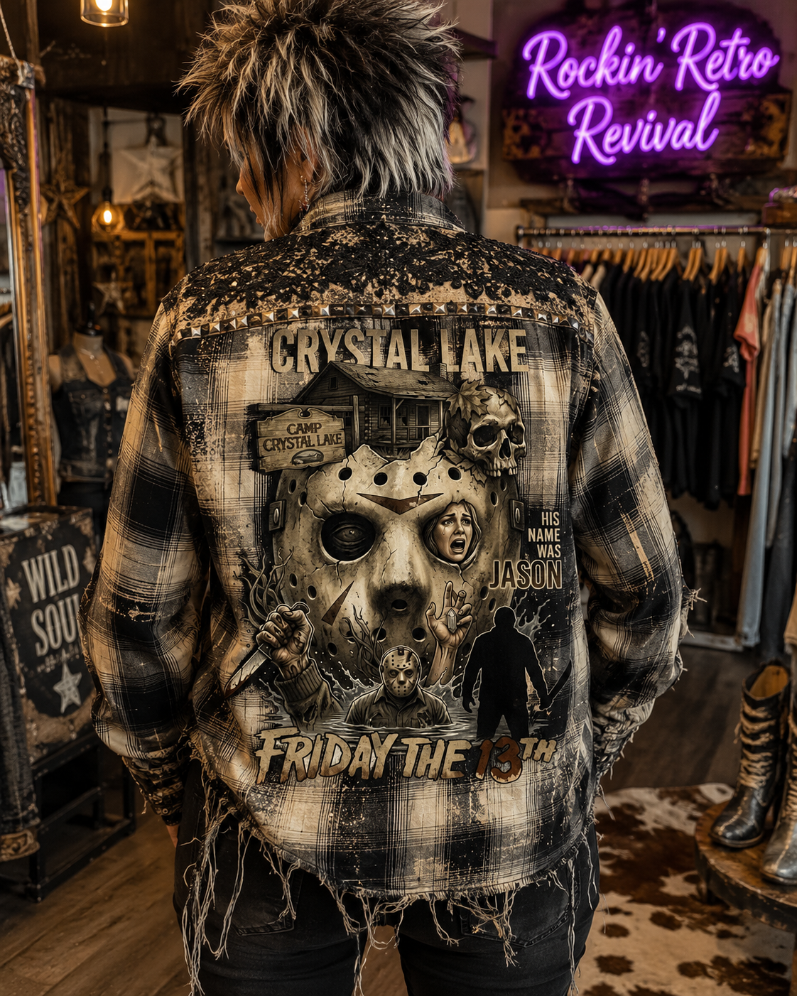 Crystal Lake Friday The 13th – Distressed Horror Plaid Flannel Shirt