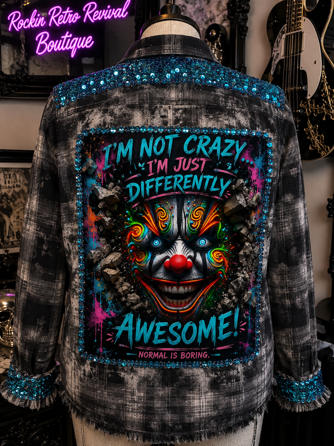 I'm Not Crazy I'm Just Differently Awesome – Clown Graphic Acid Wash Flannel Shirt