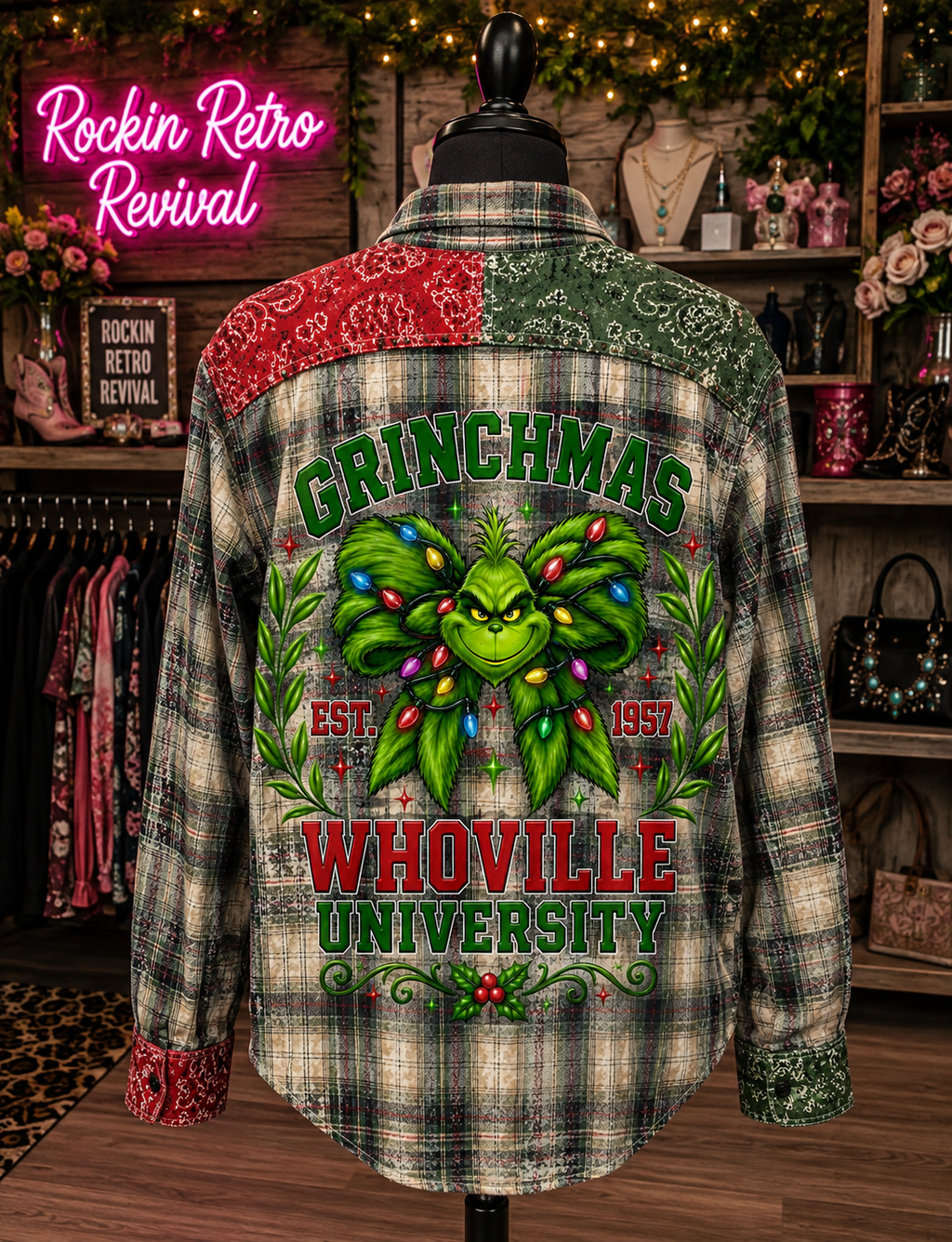 Grinchmas Whoville University Flannel Shirt
