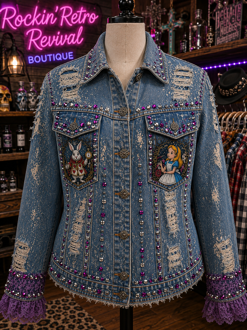 Normal Was Never an Option Alice in Wonderland Denim Jacket