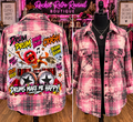 Animal Drums Make Me Happy bleached pink flannel shirt - back and front view