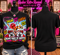 Animal Drums Make Me Happy black graphic t-shirt - front with colorful retro drumming graphic and clean black back