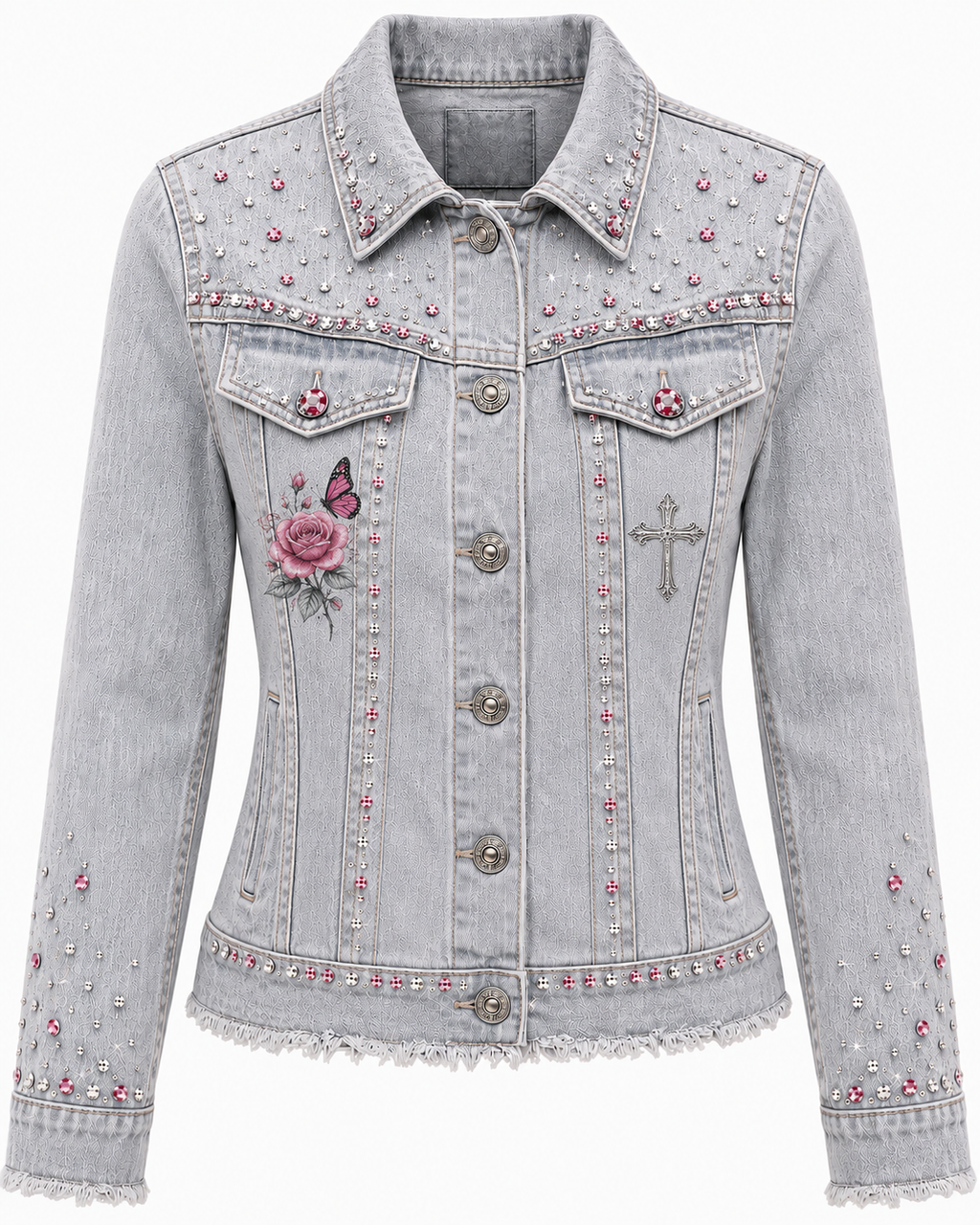 Lost Our Light & Darkness Rhinestone Denim Jacket