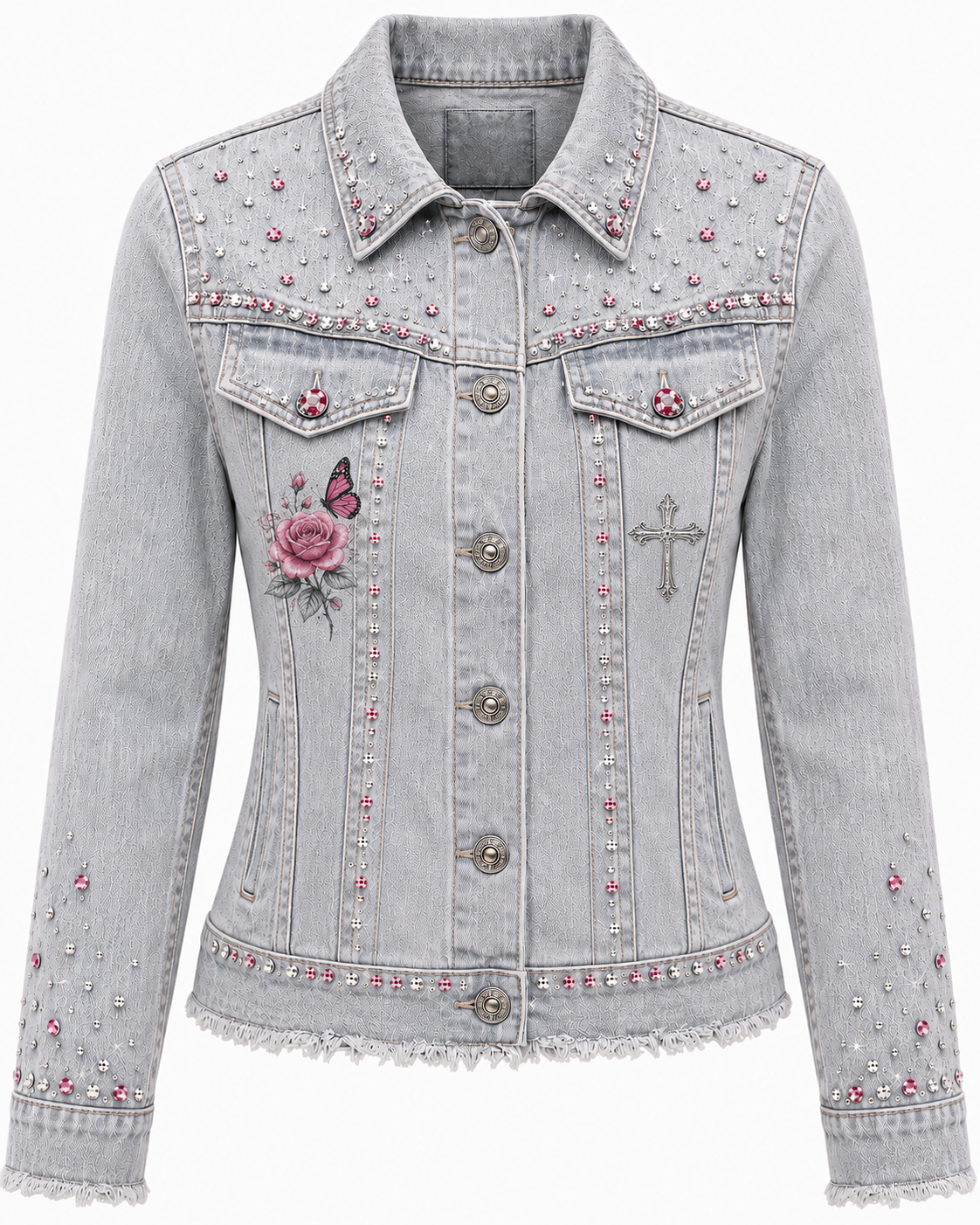 Lost Our Light & Darkness Rhinestone Denim Jacket