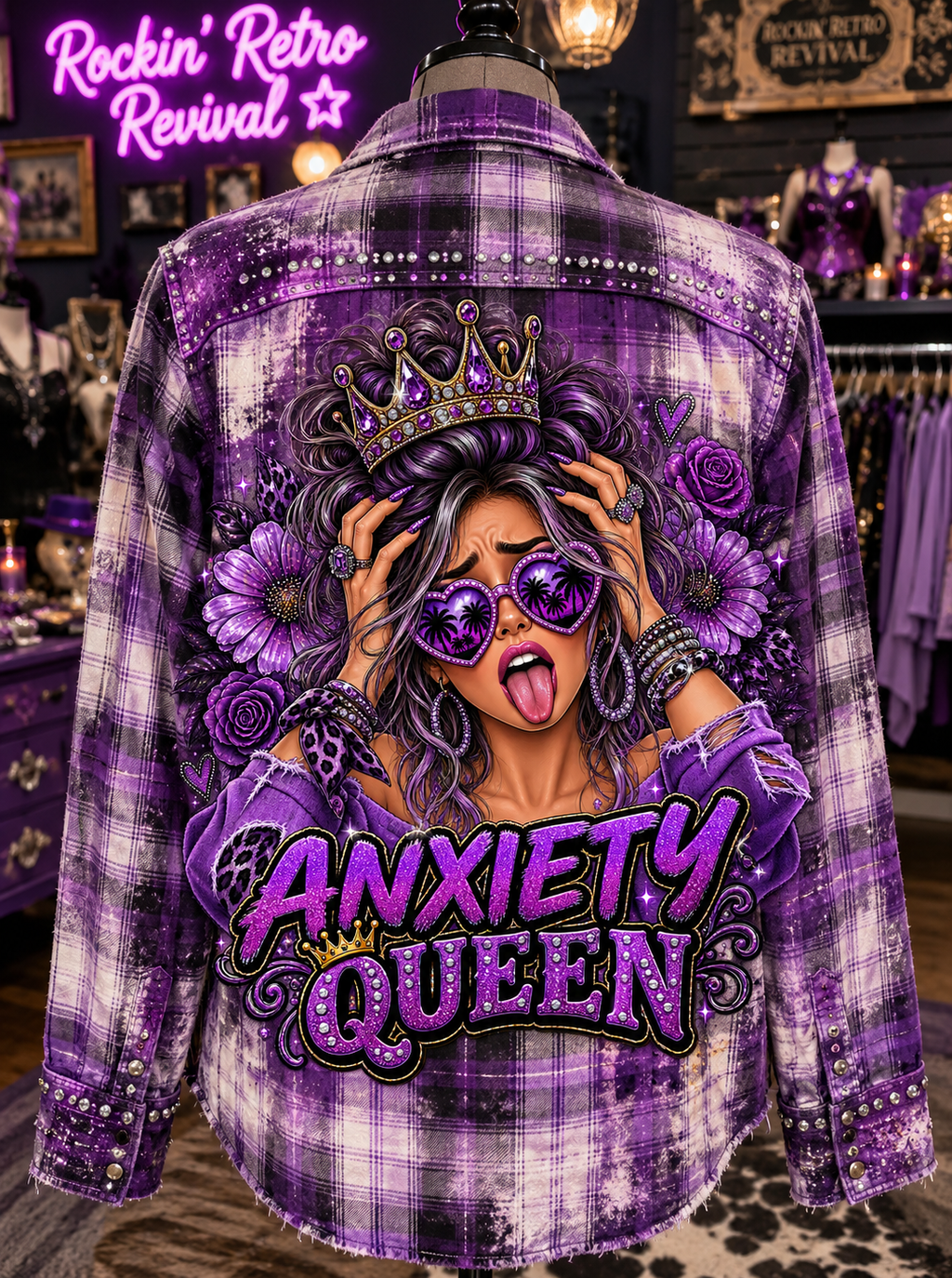 Anxiety Queen Plaid Flannel Shirt