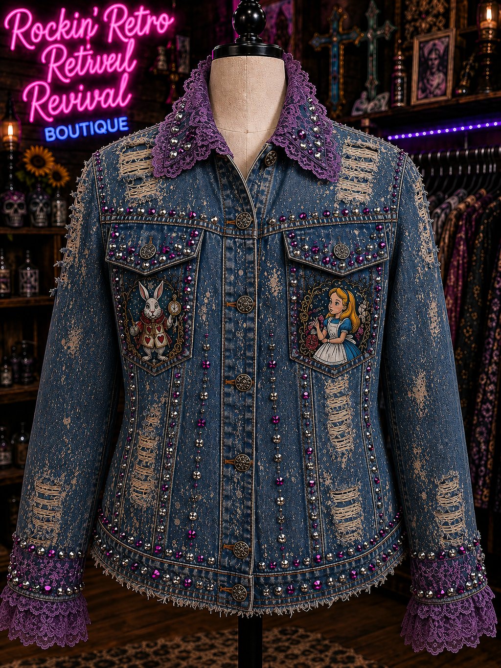 Normal Was Never an Option Alice in Wonderland Denim Jacket