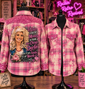 Pink Plaid Flannel Shirt – Blonde Portrait Back Graphic