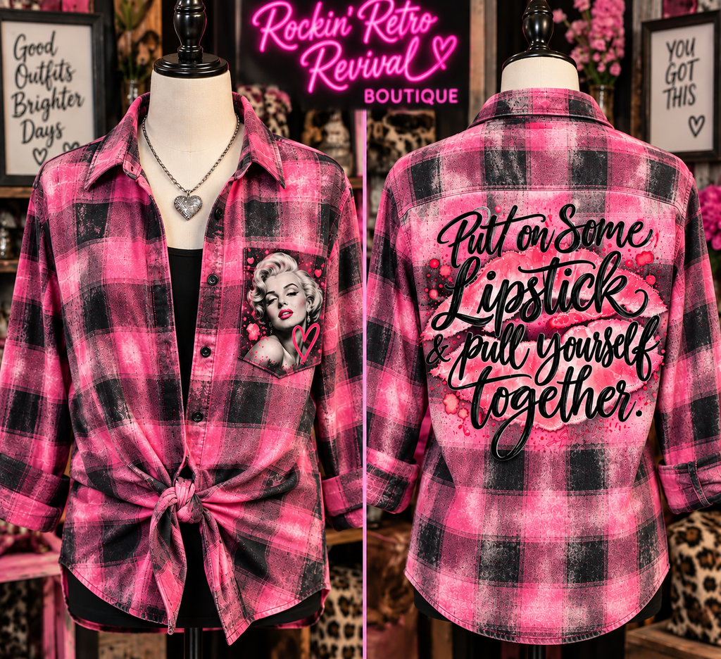 Put On Some Lipstick Graphic Flannel Shirt