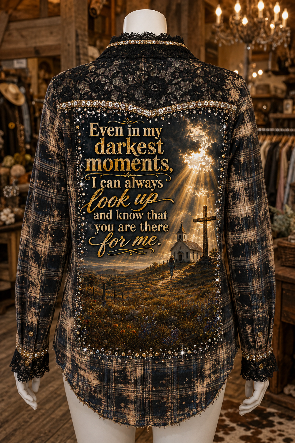 Church & Sun Rays Graphic Plaid Shirt