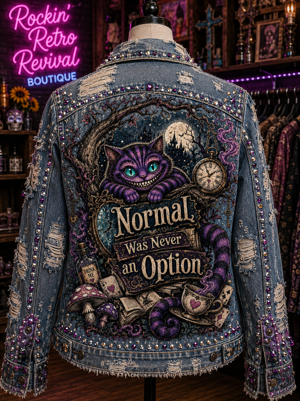 Normal Was Never an Option Alice in Wonderland Denim Jacket