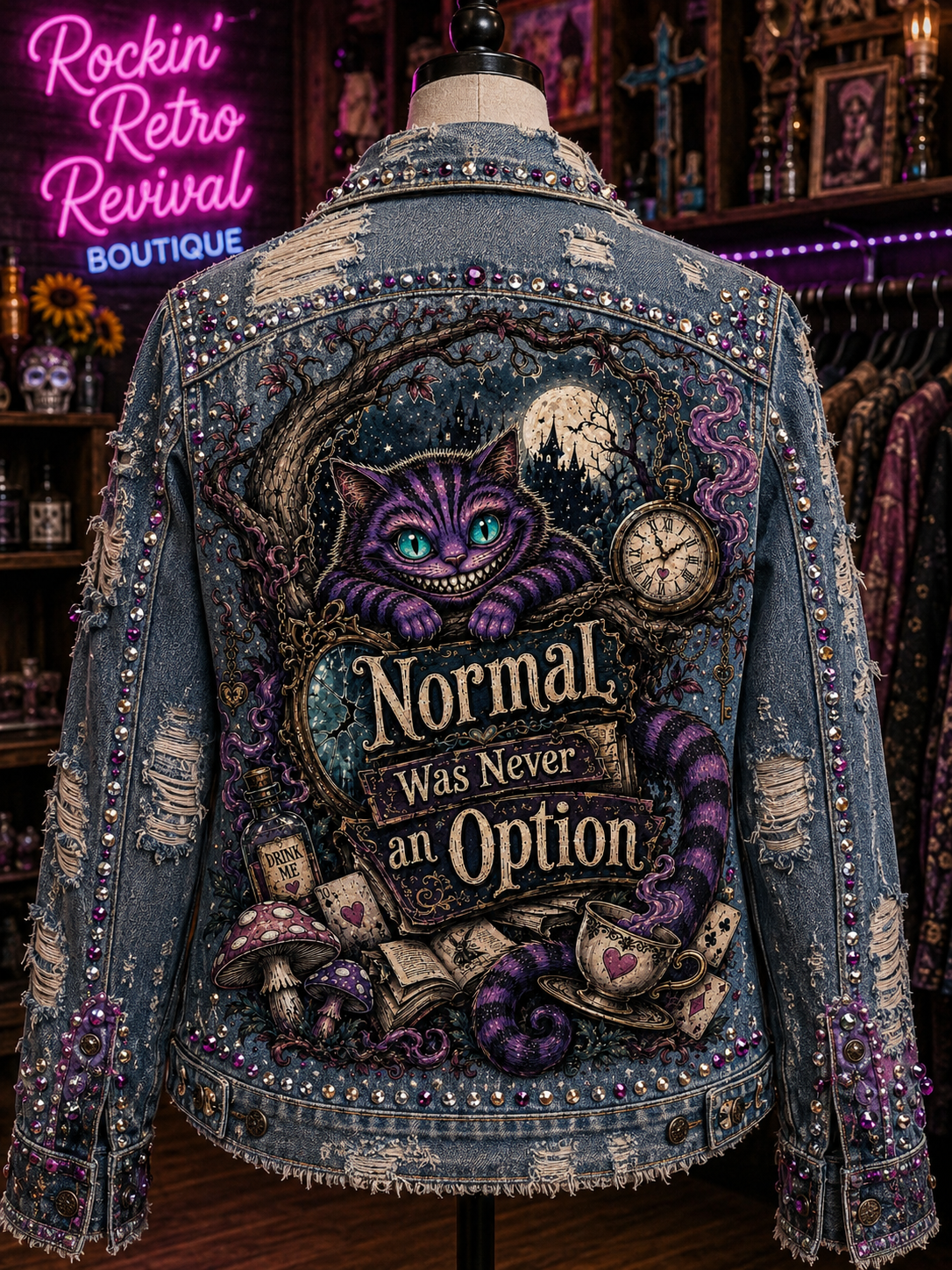Normal Was Never an Option Alice in Wonderland Denim Jacket