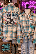 Distressed Plaid Graphic Flannel – 'Not My Trash Not My Dumpster'