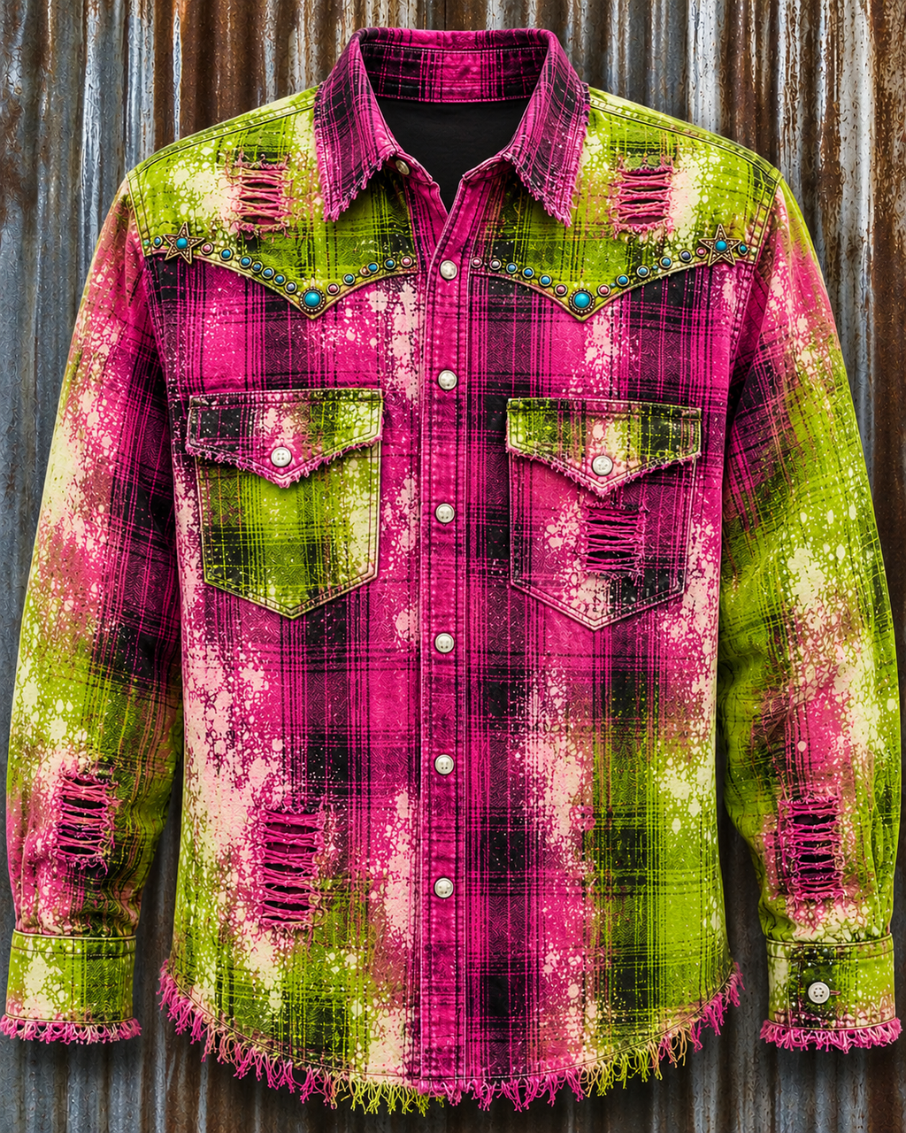 Jolene Tie-Dye Plaid Button-Up Flannel