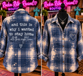 And This Is Why I Wanted to Stay Home bleached blue flannel shirt - back and front view with rhinestone heart pocket