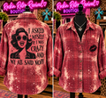I Asked Myself If I Was Crazy and We All Said No bleached rose flannel shirt - back and front view with lip print pocket