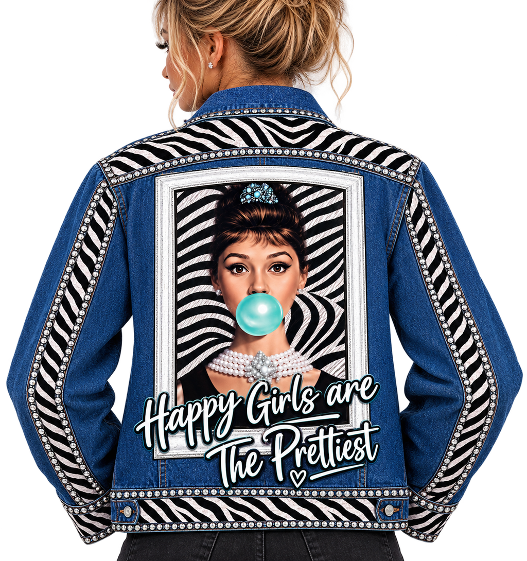 Audrey Bubblegum Rhinestone Zebra Denim Jacket