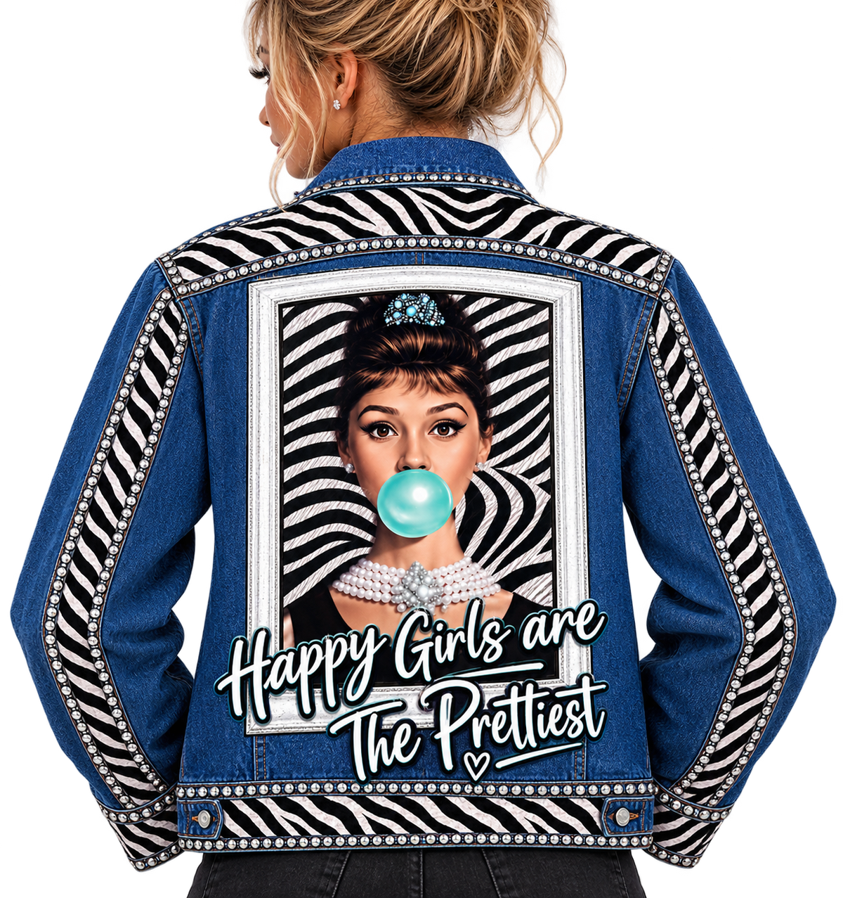 Audrey Bubblegum Rhinestone Zebra Denim Jacket