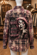 Some Wear Masks to Hide Mime Graphic Bleached Flannel Shirt