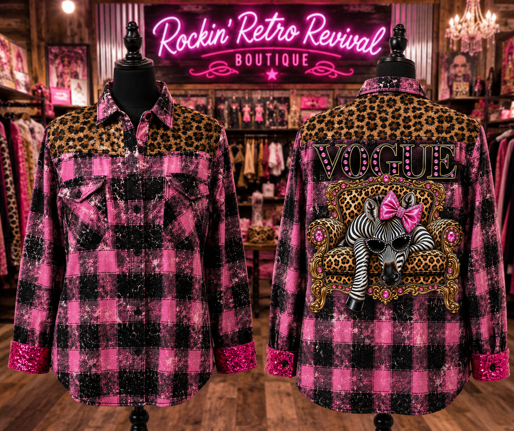 Vogue Zebra Pink Plaid Flannel Shirt