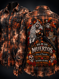 Día de los Muertos Distressed Plaid Flannel Shirt