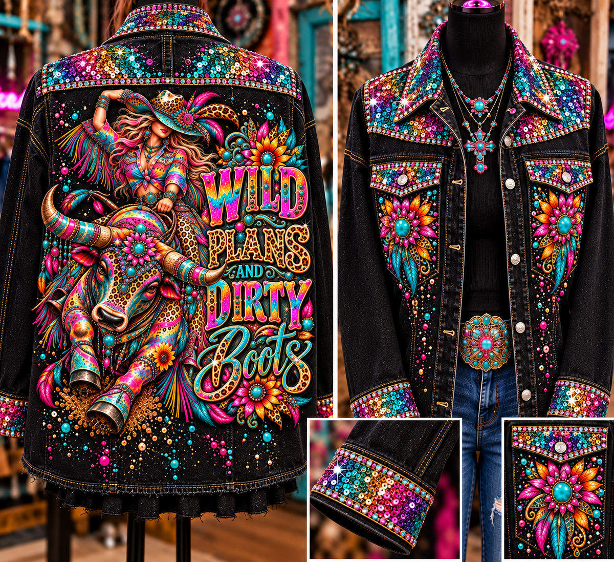 Wild Plans and Dirty Boots Beaded Denim Jacket