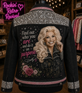 Dolly Parton Rhinestone Graphic Black Denim Jacket