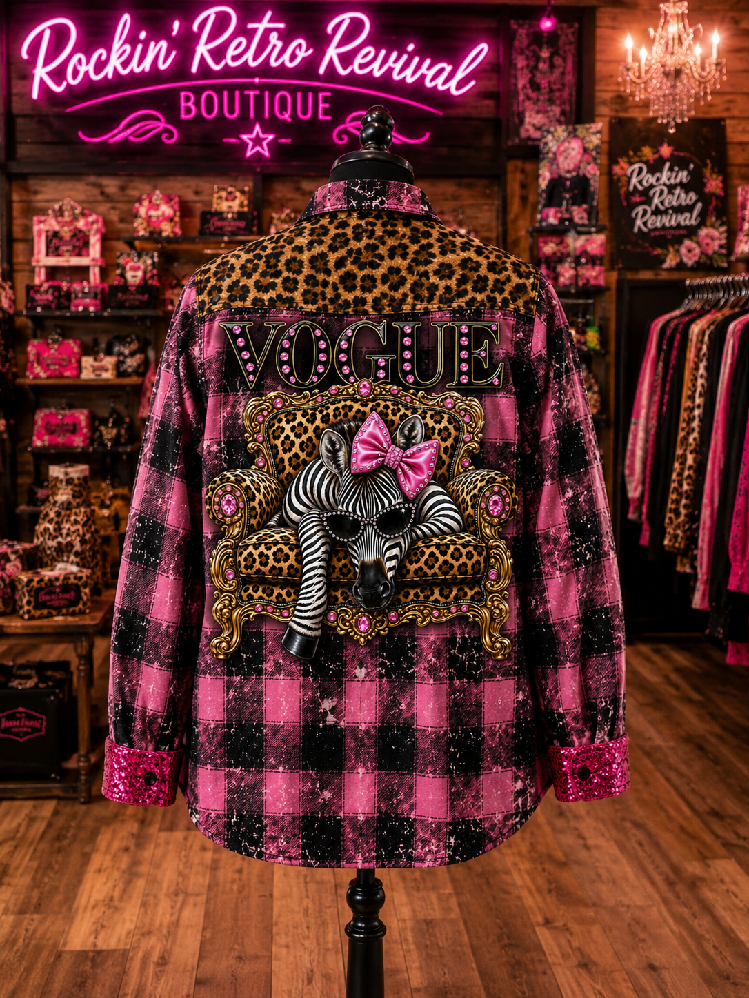 Vogue Zebra Pink Plaid Flannel Shirt