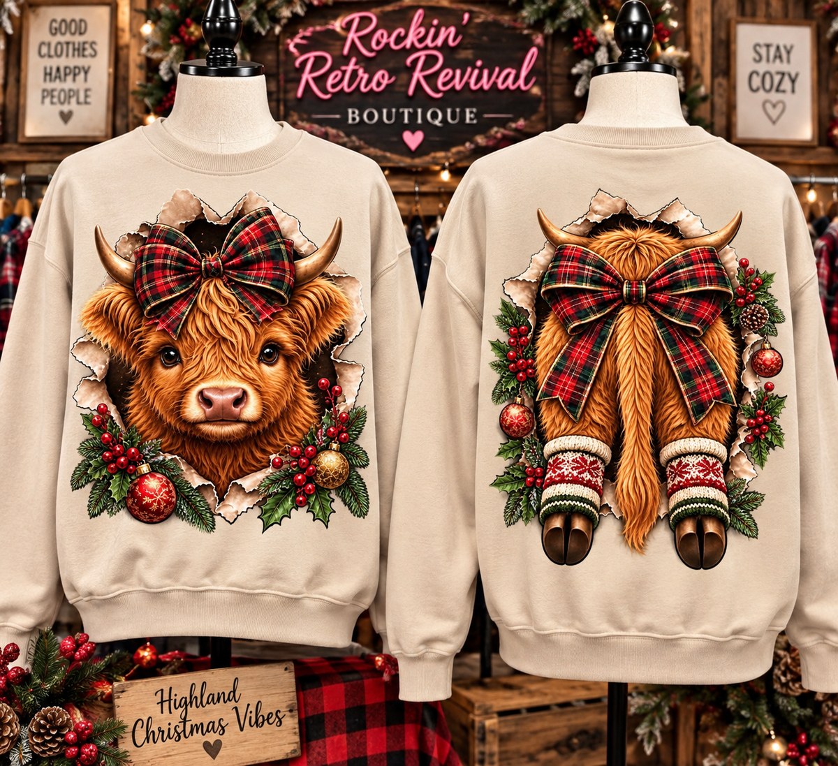 Highland Cow Christmas Crewneck Sweatshirt