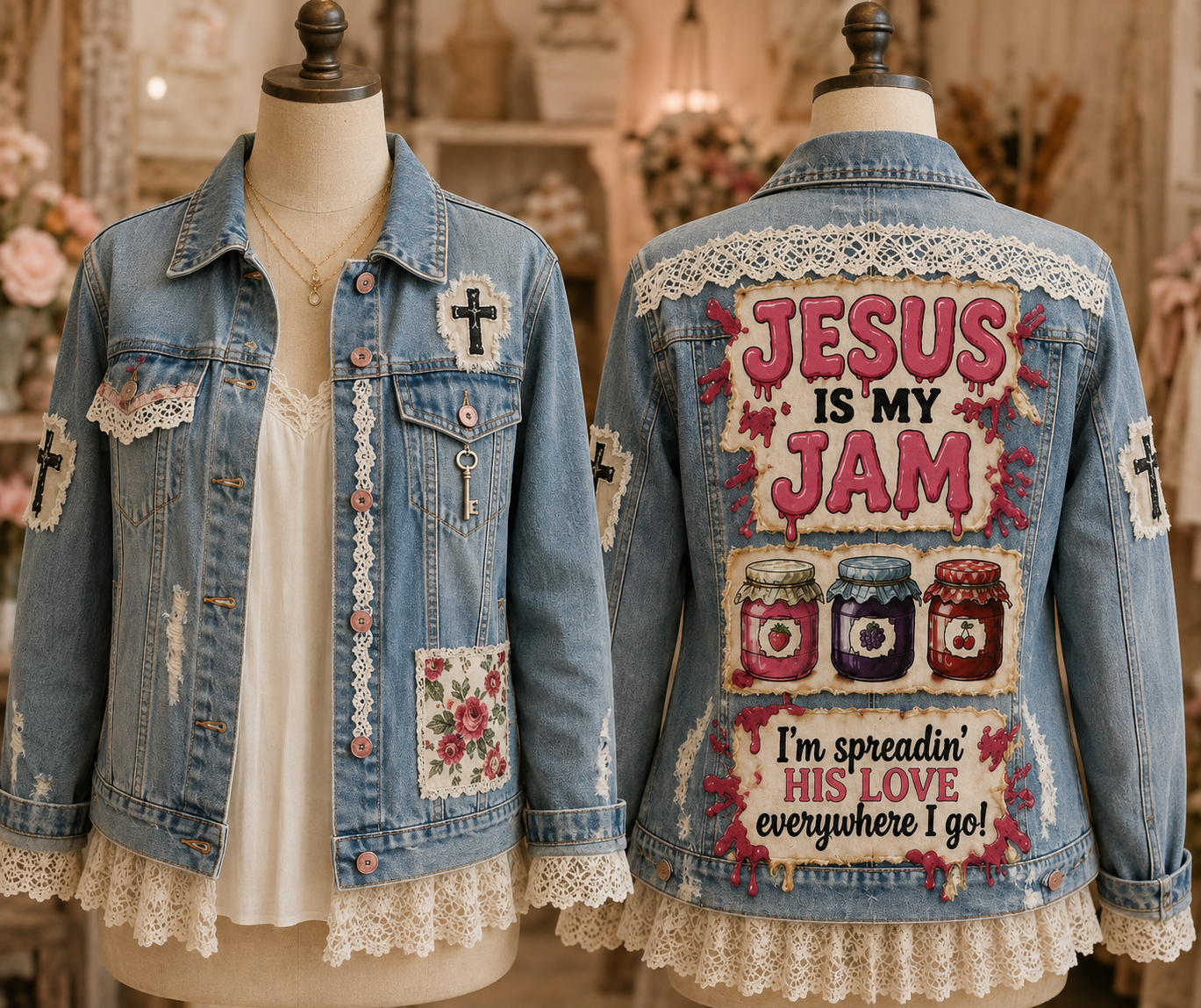 Jesus Is My Jam Embellished Denim Jacket