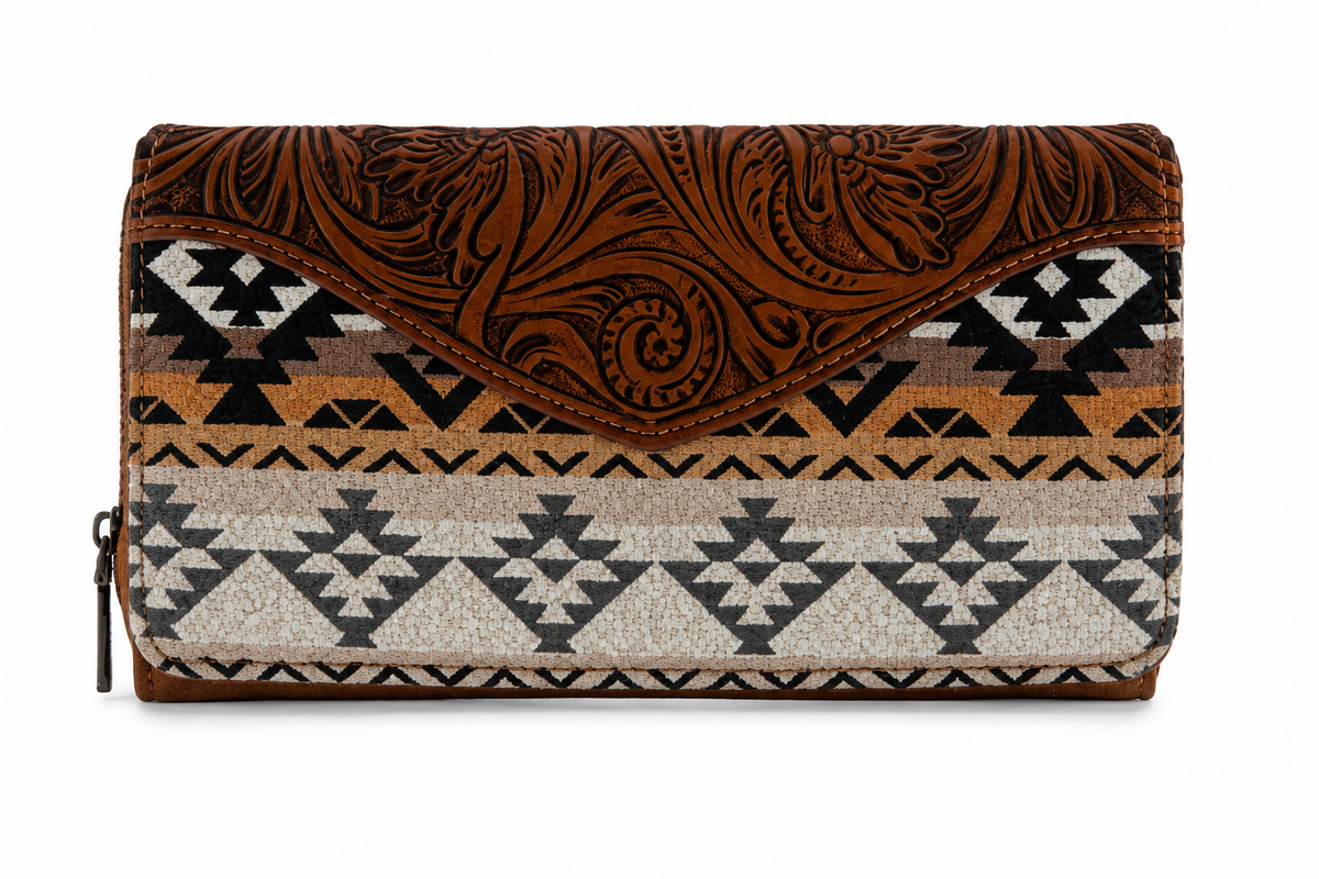 Montana West Tooled Leather Tote Bag with Matching Zip Pouch