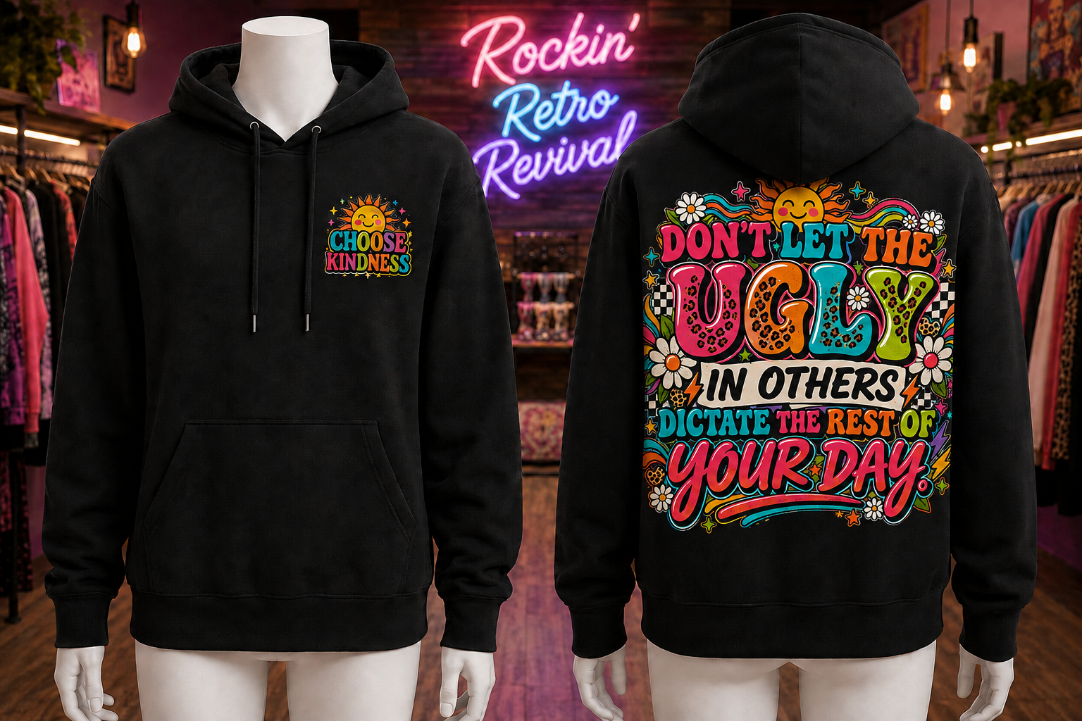 DON'T LET THE UGLY IN OTHERS DICTATE YOUR DAY COLORFUL HOODIE 