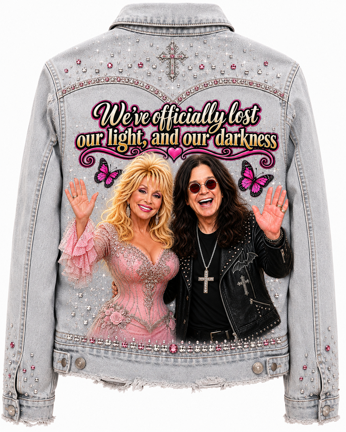 Lost Our Light & Darkness Rhinestone Denim Jacket