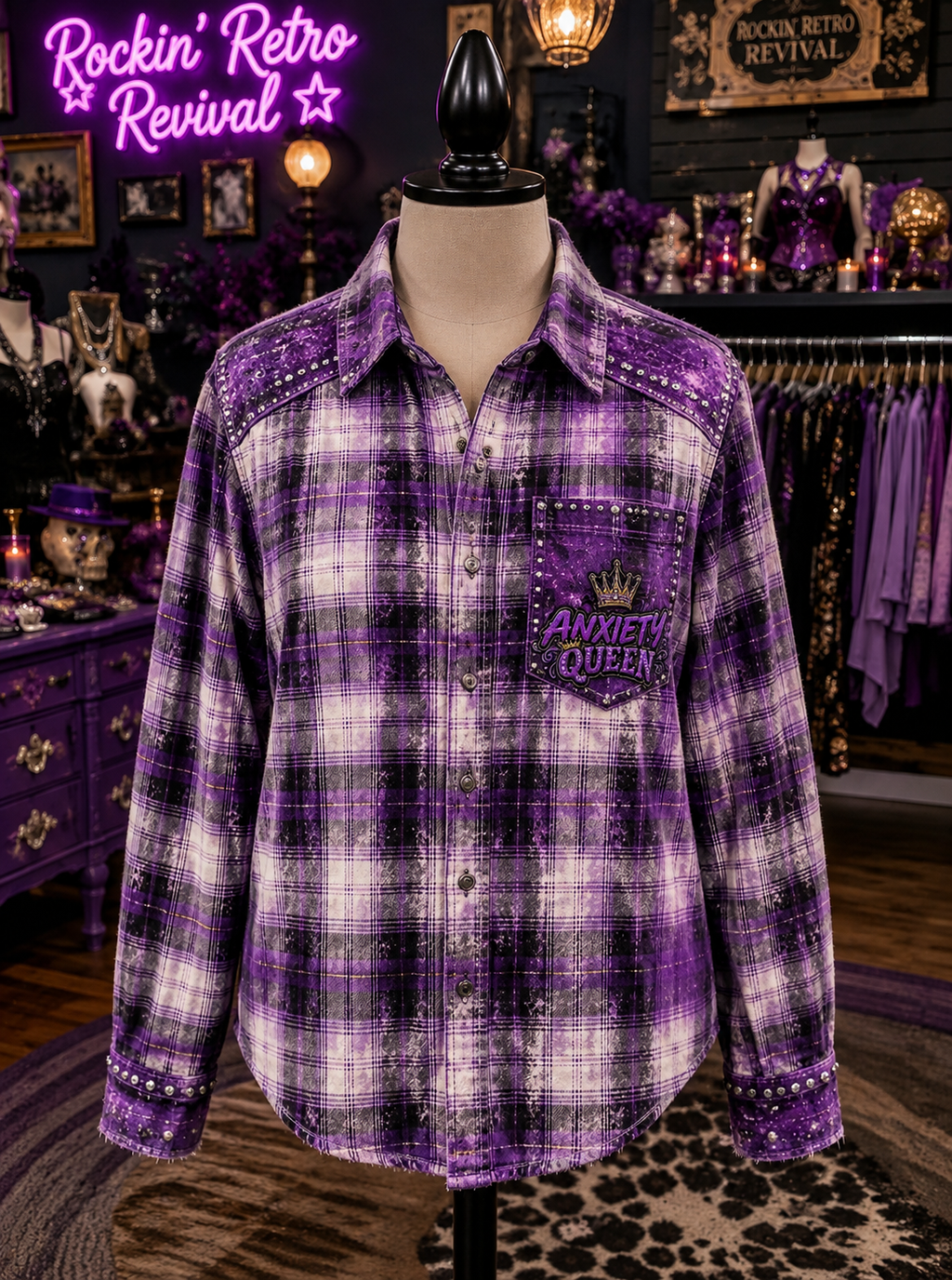 Anxiety Queen Plaid Flannel Shirt