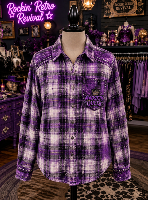 Anxiety Queen Plaid Flannel Shirt