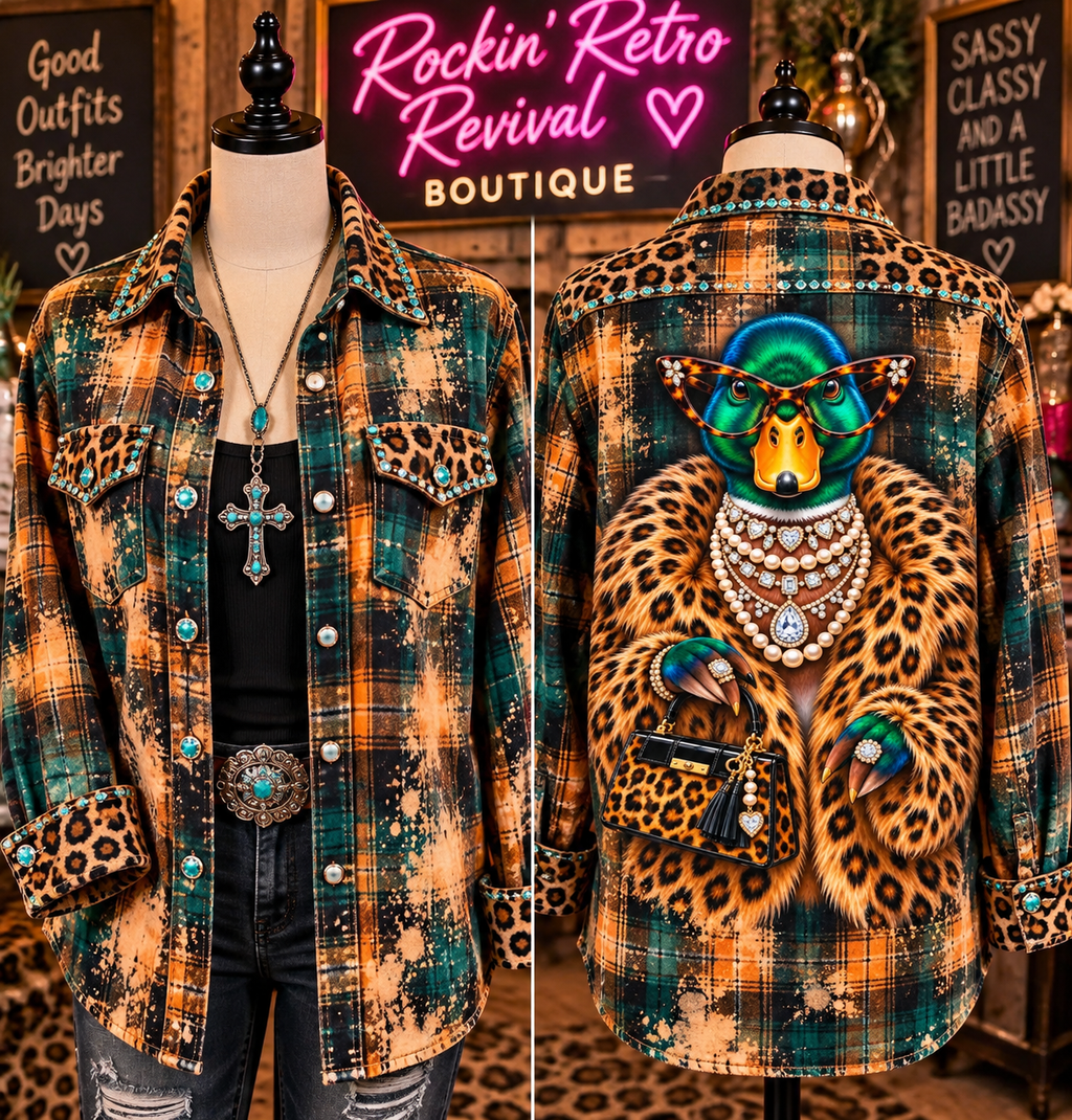 Glamorous Duck Leopard Rhinestone Bleached Denim Jacket