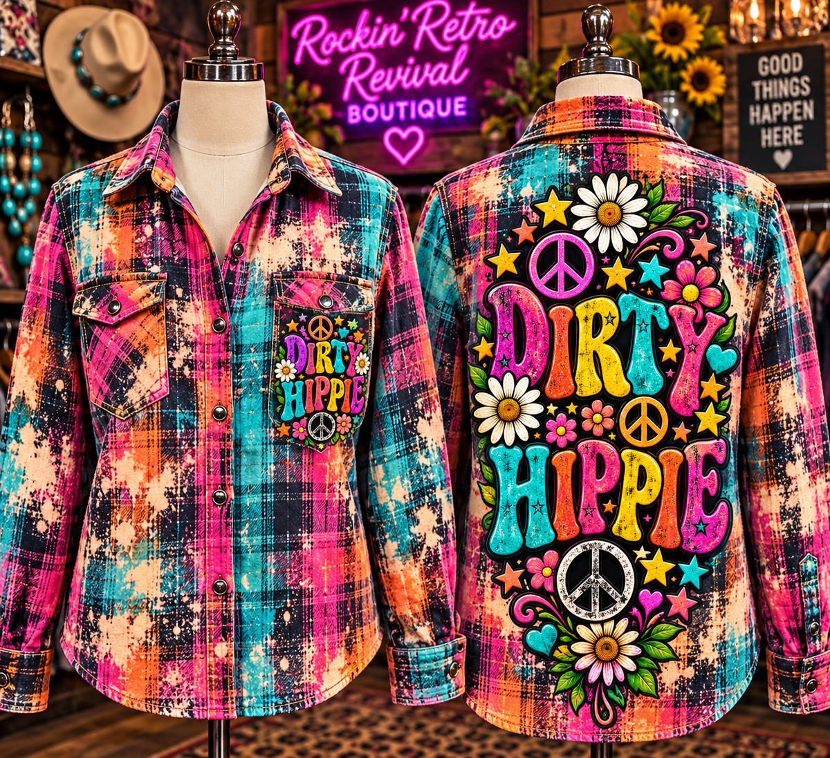 Dirty Hippie Bleached Flannel Shirt