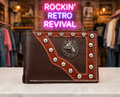 Men's Brown Leather Bi-Fold Wallet — Silver Studs & Western Chevron