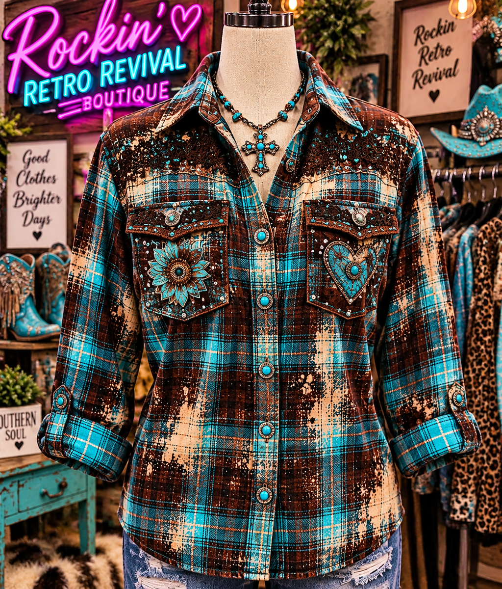 Just a Southern Girl — Western Graphic Plaid Flannel Shirt