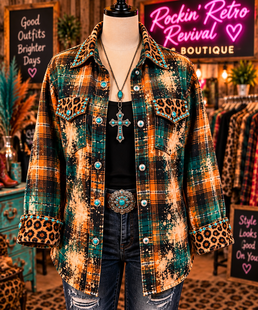 Glamorous Duck Leopard Rhinestone Bleached Denim Jacket