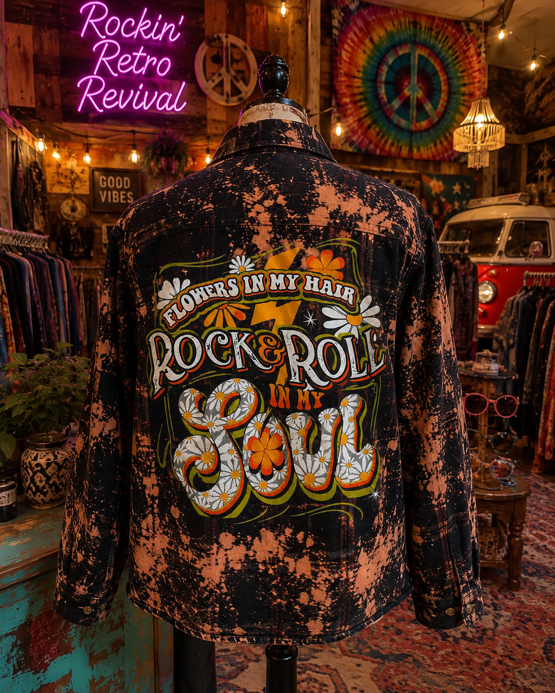 Flowers in My Hair Rock N' Roll in My Soul Tie-Dye Flannel Shirt