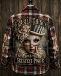 Fragile Things Hold the Greatest Power Vintage Graphic Plaid Flannel Shirt