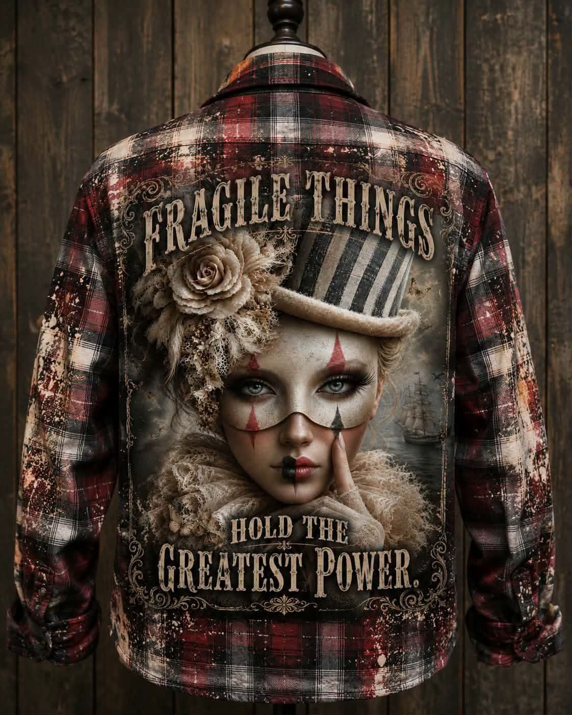 Fragile Things Hold the Greatest Power Vintage Graphic Plaid Flannel Shirt