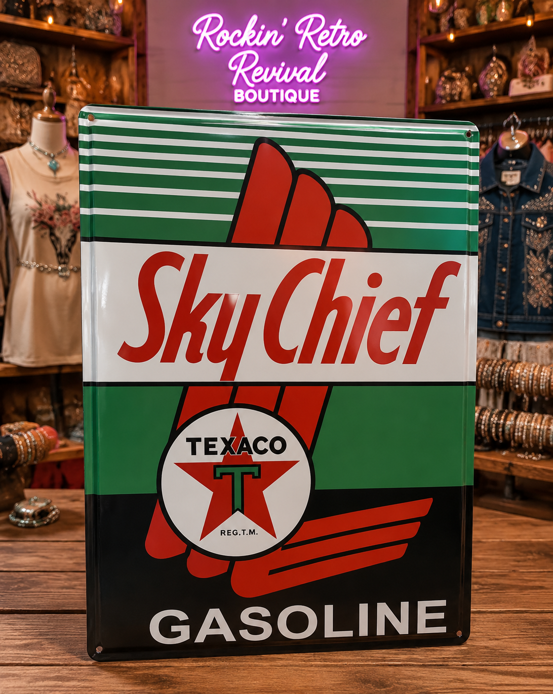 Sky Chief Texaco Vintage-Style Rectangular Metal Sign