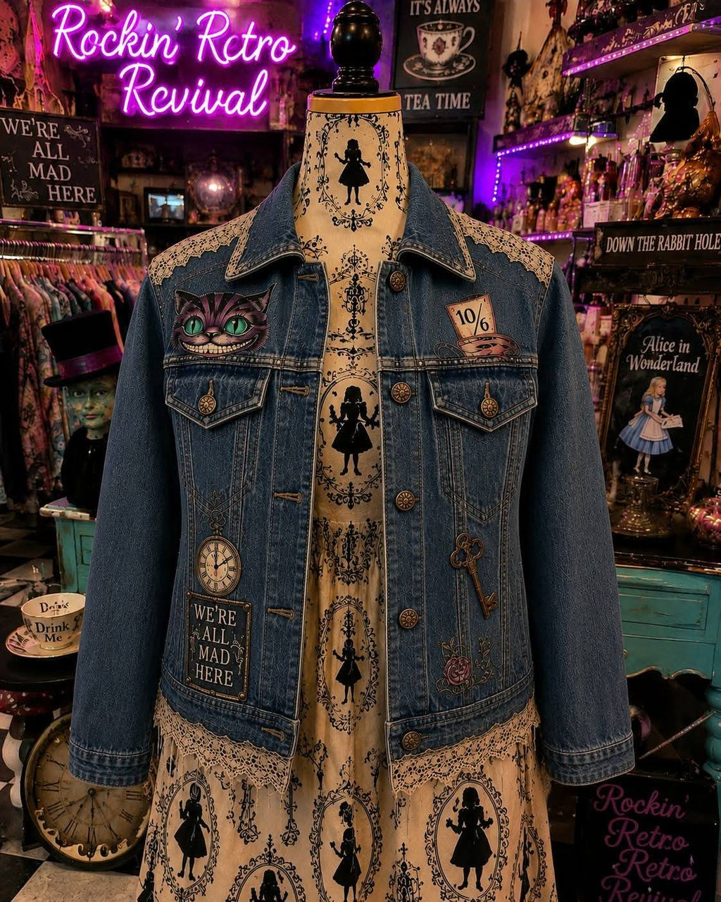 We're All Mad Here Alice in Wonderland Denim Jacket