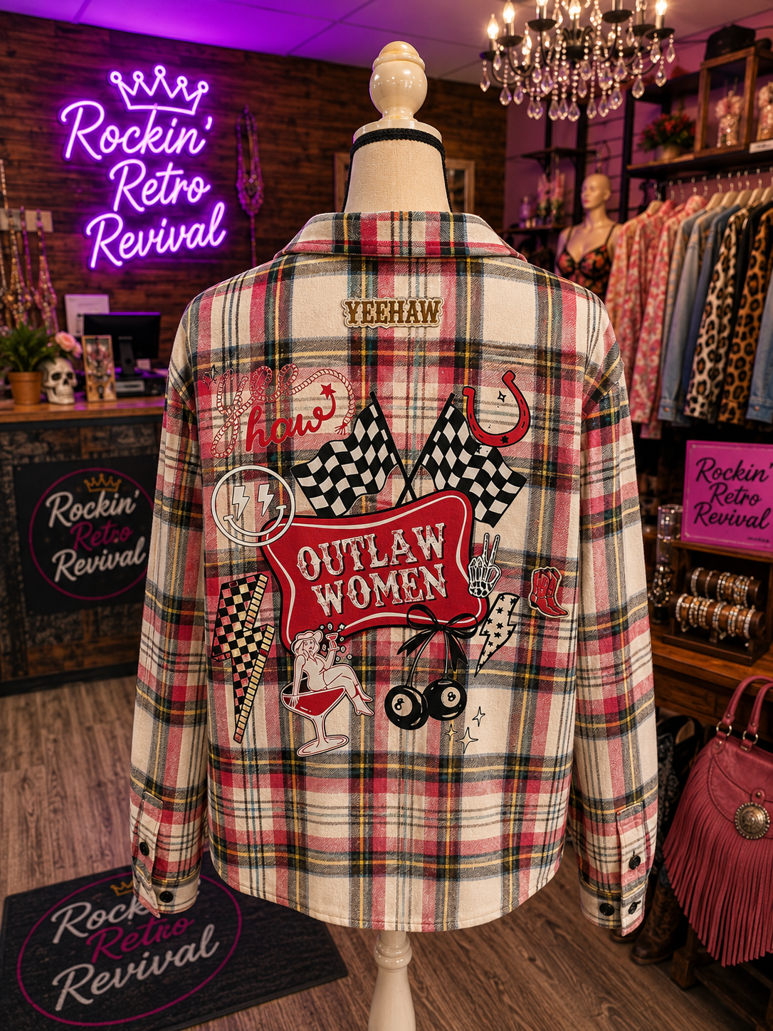 Yee Haw Outlaw Women Plaid Flannel Shirt